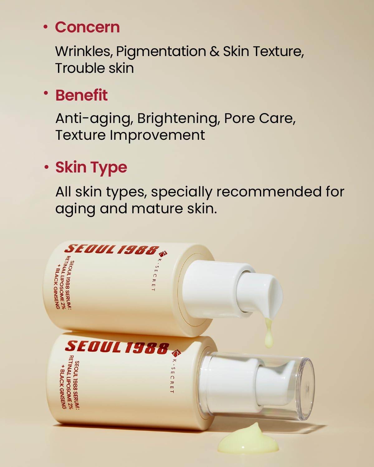 K-SECRET | SEOUL 1988 Serum : Retinal Liposome 2% + Black Ginseng 30ml (Siero viso)