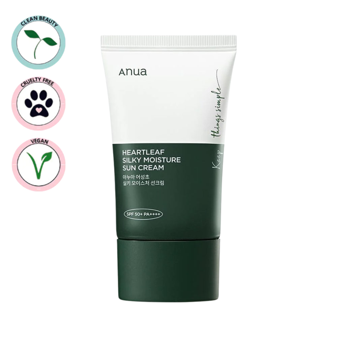 ANUA | Heartleaf Silky Moisture Sun Cream SPF50+/PA++++ 50ml (Protezione solare)