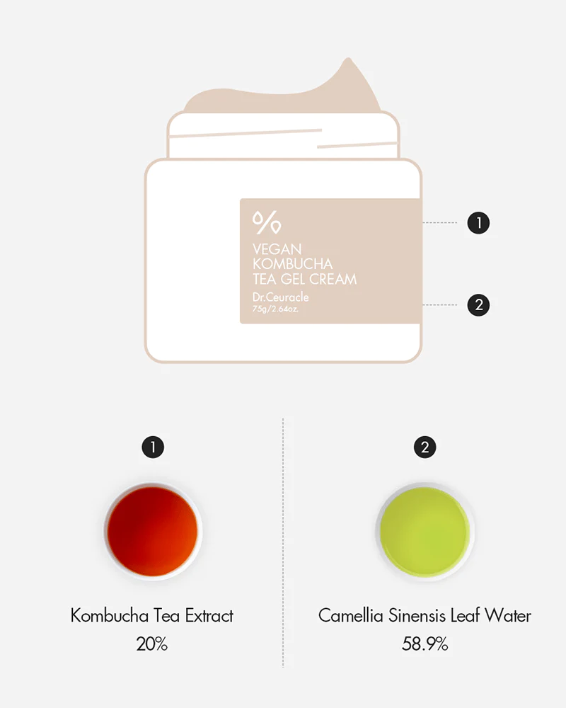 Dr Ceuracle | Vegan Kombucha Tea Gel Cream 75g (Crema Viso)