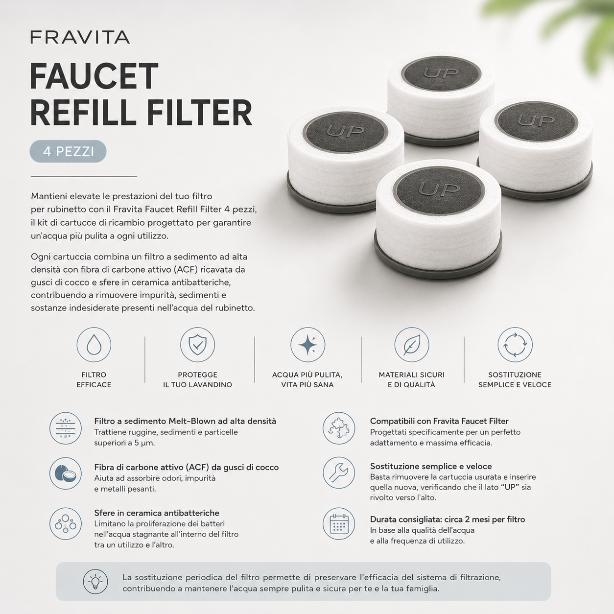 Fravita | Faucet Refill Filter 4 pezzi (Refil filtro lavandino)