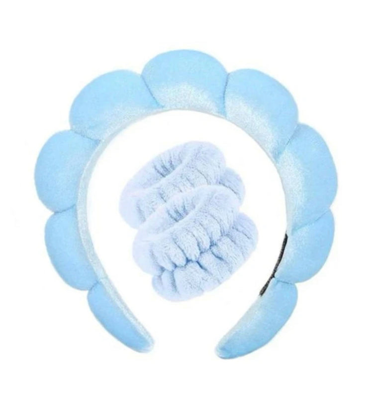 MEELOVE | 1 Cerchietto Skincare + 2 Polsini anti sgocciolamento (Azzurro)