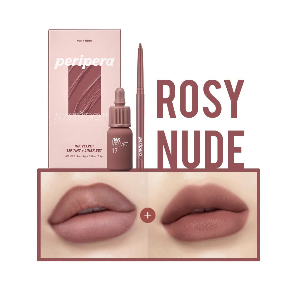 PERIERA | Ink Velvet Lip Tint + Liner Set - "Ink Velvet Lip Tint 4g + Liner Set 0.3g" - ROSY NUDE