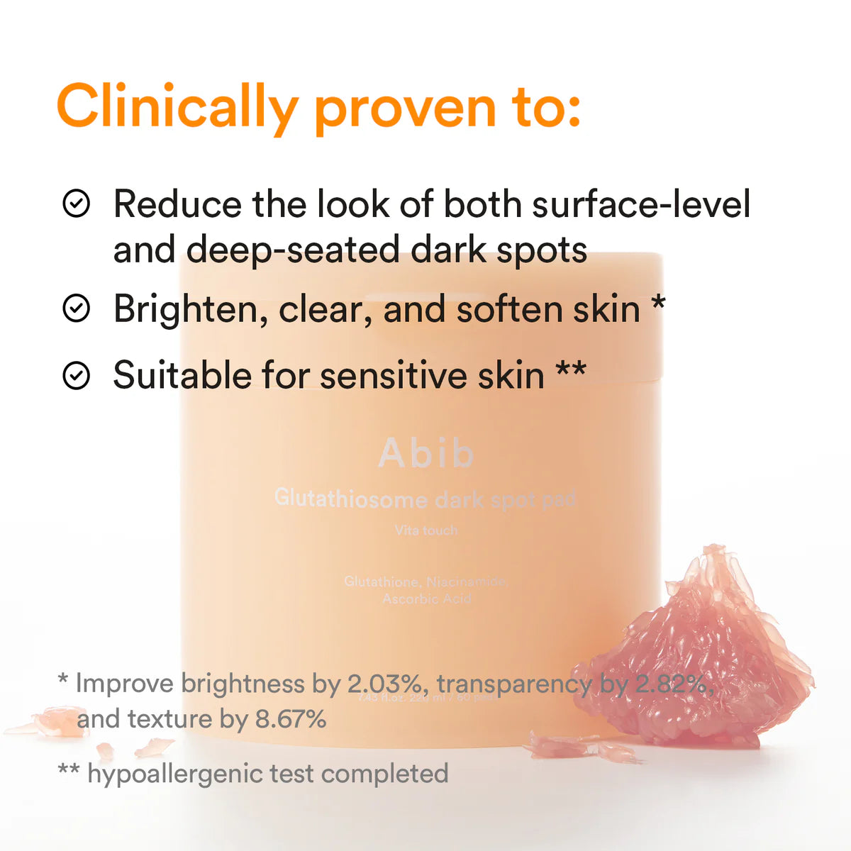 ABIB | Glutathiosome dark spot pad Vita touch 60 pads