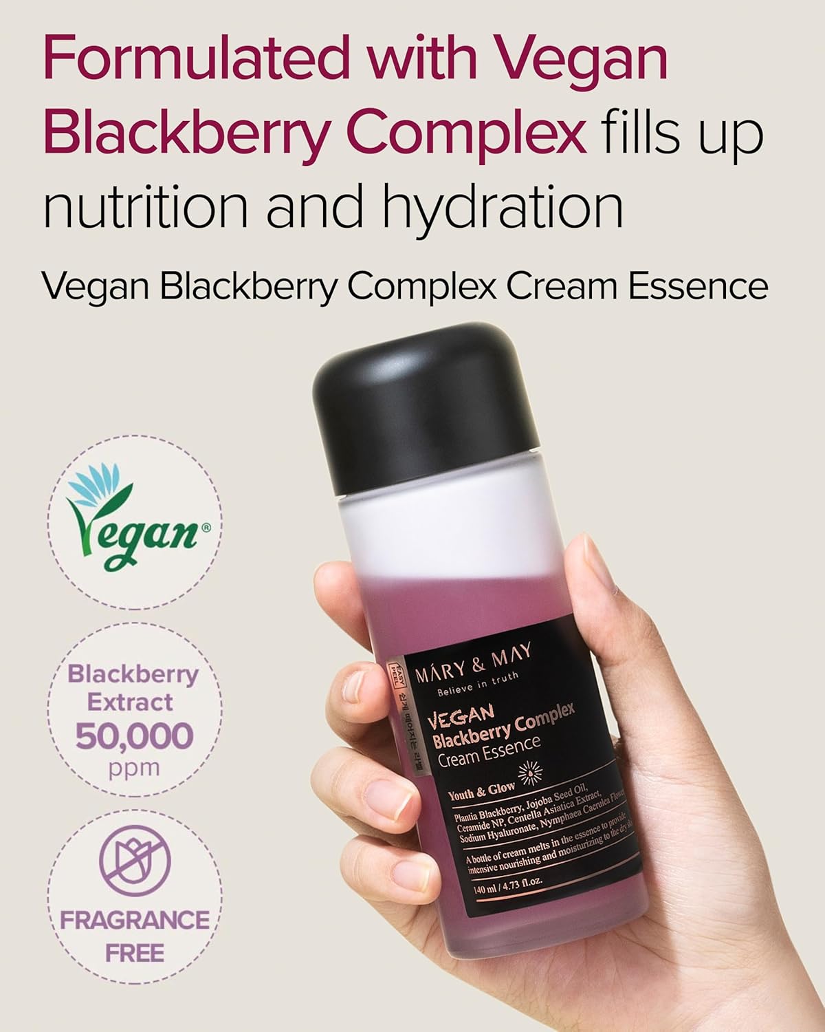 MARY & MAY | Vegan Blackberry Complex Cream Essence 140ml (Essenza viso)