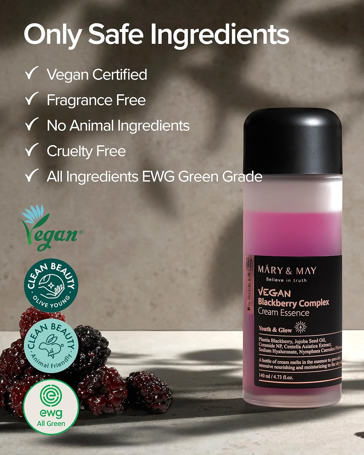 MARY & MAY | Vegan Blackberry Complex Cream Essence 140ml (Essenza viso)