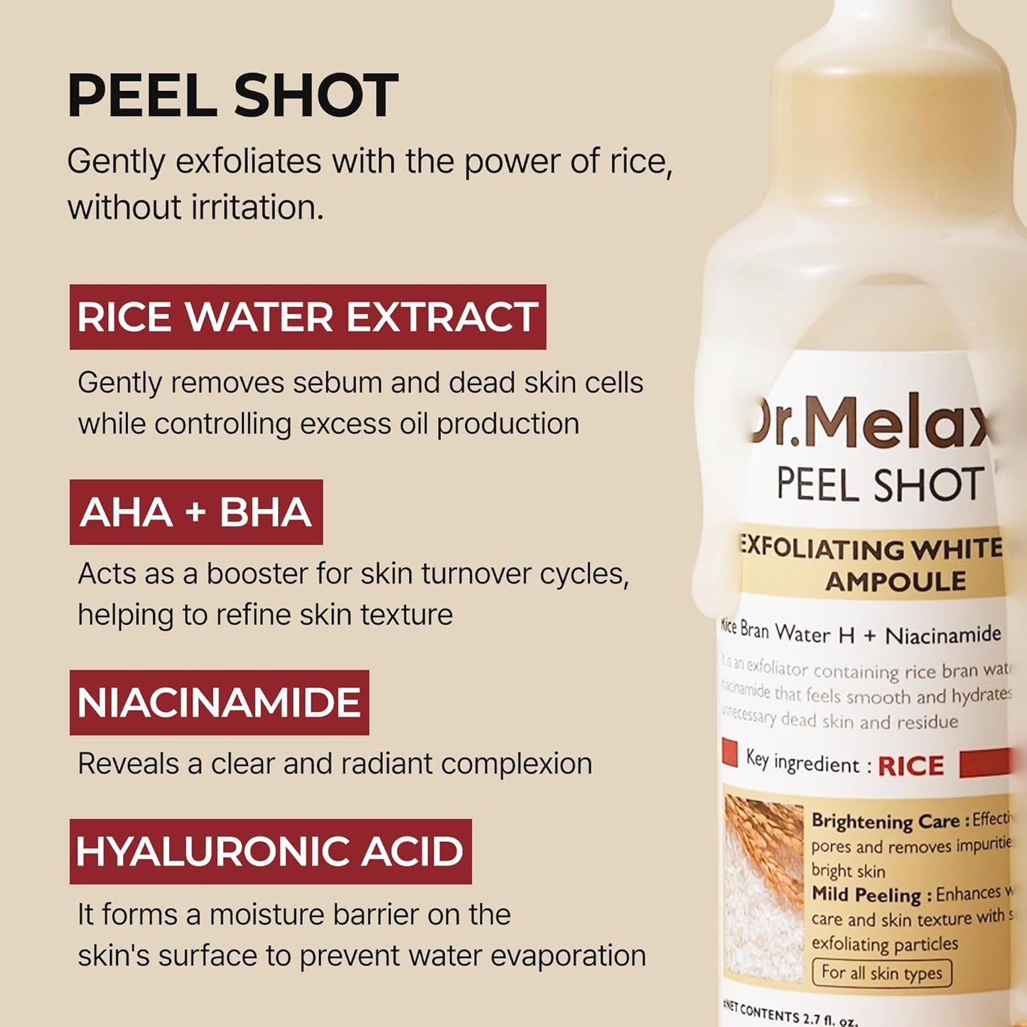 Dr. Melaxin | Peel Shot Exfoliant White Rice Ampoule 80ml