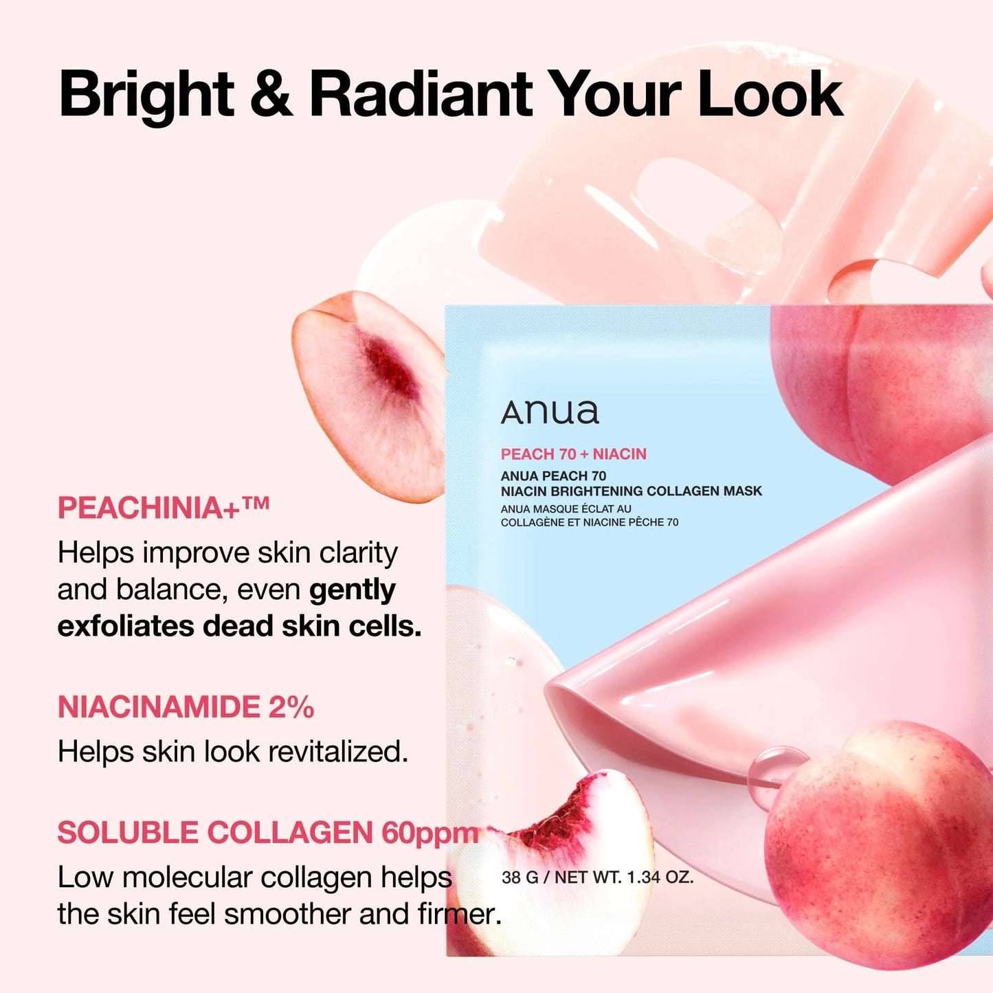 ANUA | Peach 70 Niacin Brightening Collagen Mask 38g